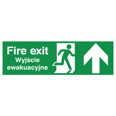 English/Polish Fire Exit (Symbol) Arrow Up Safety Sign