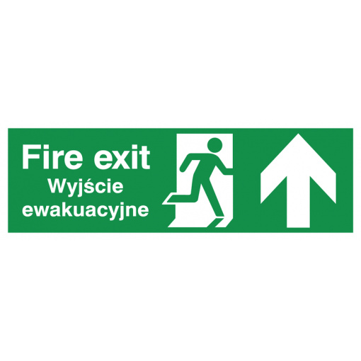 English/Polish Fire Exit (Symbol) Arrow Up Safety Sign