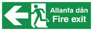 English/Welsh Fire Exit (Symbol) Arrow Left Safety Sign
