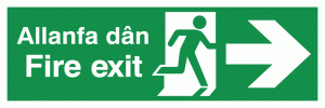 English/Welsh Fire Exit (Symbol) Arrow Right Safety Sign