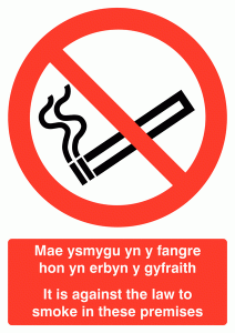 Welsh / English No Smoking Multilingual Safety Sign