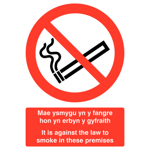 Welsh / English No Smoking Multilingual Safety Sign