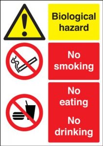 Biological Hazard & No Smoking Eating Or Drinking Multi Message Safety Sign - Portrait