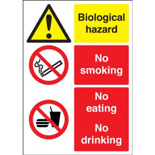 Biological Hazard & No Smoking Eating Or Drinking Multi Message Safety Sign - Portrait