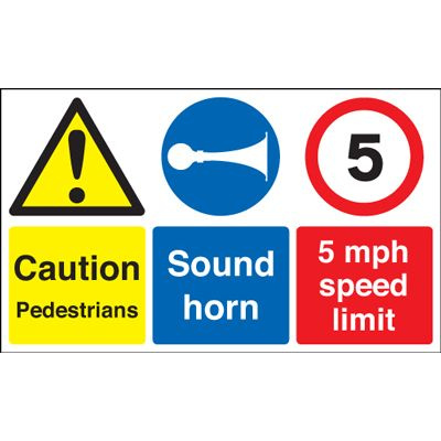 Caution Pedestrians 5 MPH Speed Limit Safety Sign - Landscape