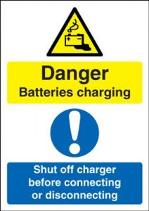 Danger Batteries Charging Shut Off Before Connecting Safety Sign