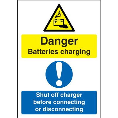 Danger Batteries Charging Shut Off Before Connecting Safety Sign