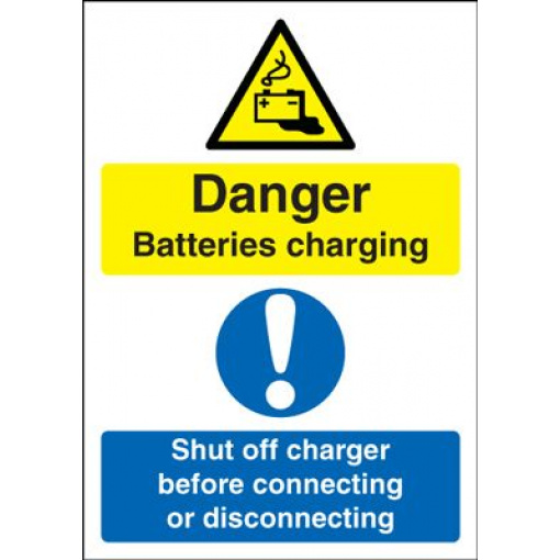 Danger Batteries Charging Shut Off Before Connecting Safety Sign