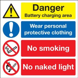 Battery Charging Area / Wear Protective Clothing Safety Sign