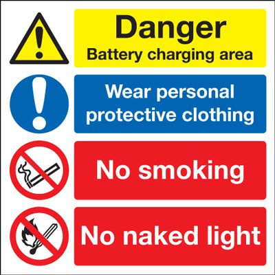 Battery Charging Area / Wear Protective Clothing Safety Sign