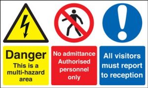 Danger Multi Hazard Area Visitors Report To Reception Safety Sign