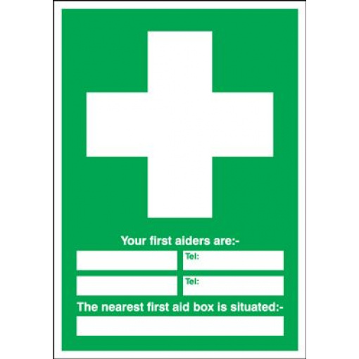 First Aiders Are / First Aid Box Situated Safety Sign