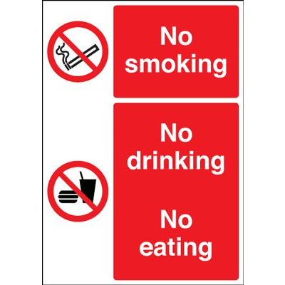 No Smoking No Drinking No Eating Safety Sign - Portrait