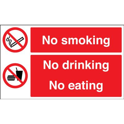 No Smoking No Drinking No Eating  Safety Sign - Landscape