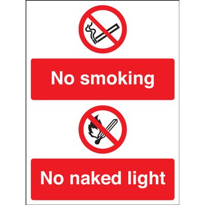 No Smoking/Naked Light Safety Sign - Portrait