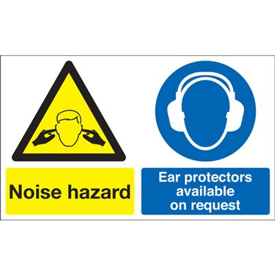 Noise Hazard Ear Protectors Available Safety Sign - Landscape