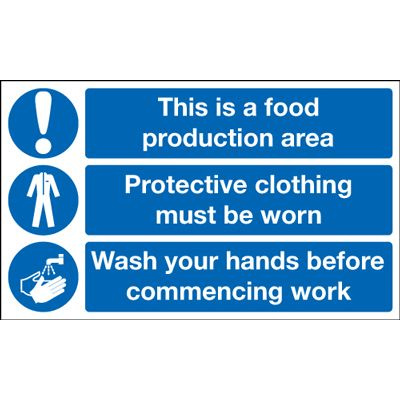 Food Production Area Wash Your Hands Multi Message Safety Sign