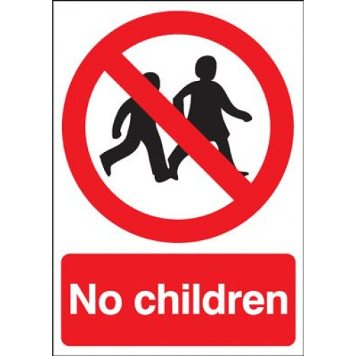 No Children Prohibition Safety Sign - Portrait