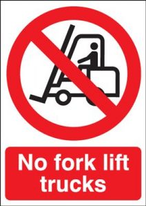 No Fork Lift Trucks Prohibition Safety Sign - Portrait