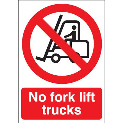 No Fork Lift Trucks Prohibition Safety Sign - Portrait