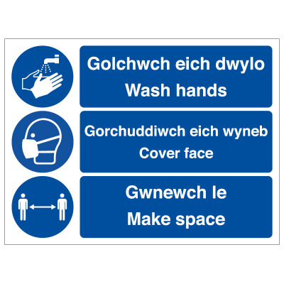 BLZ-COV19-53 Wash hands cover face make space Welsh